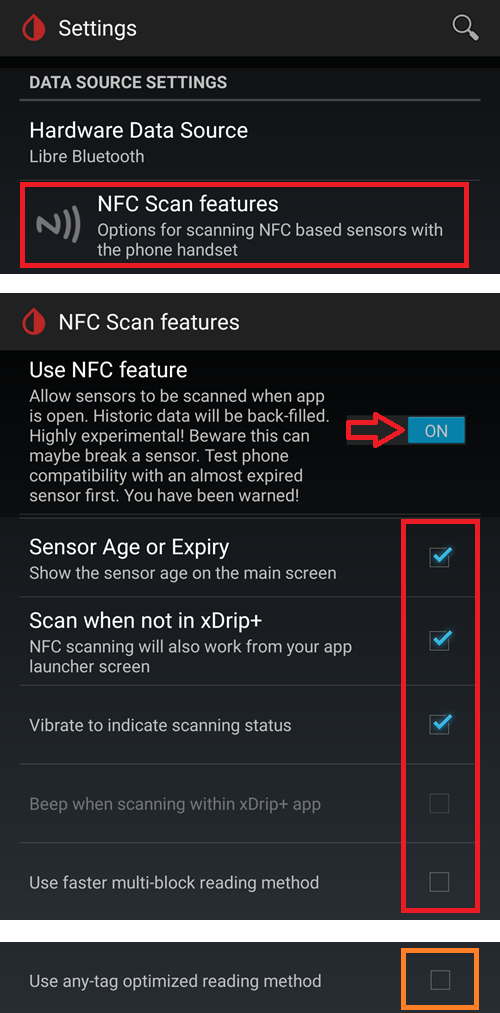 xDrip+ NFC settings