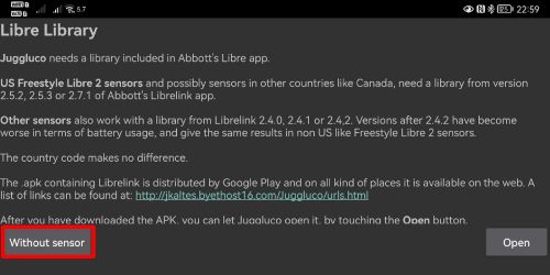 Juggluco welcome screen