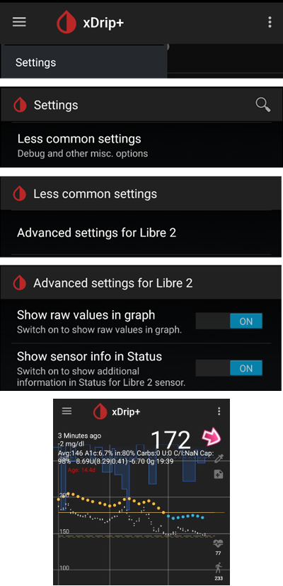 xDrip+ advanced settings Libre 2 & Rohdaten