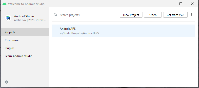 Android Studio - Projekt auswählen