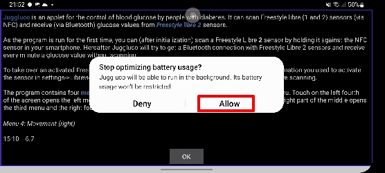 Disable Juggluco battery optimization