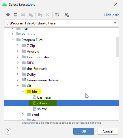 Select git manually