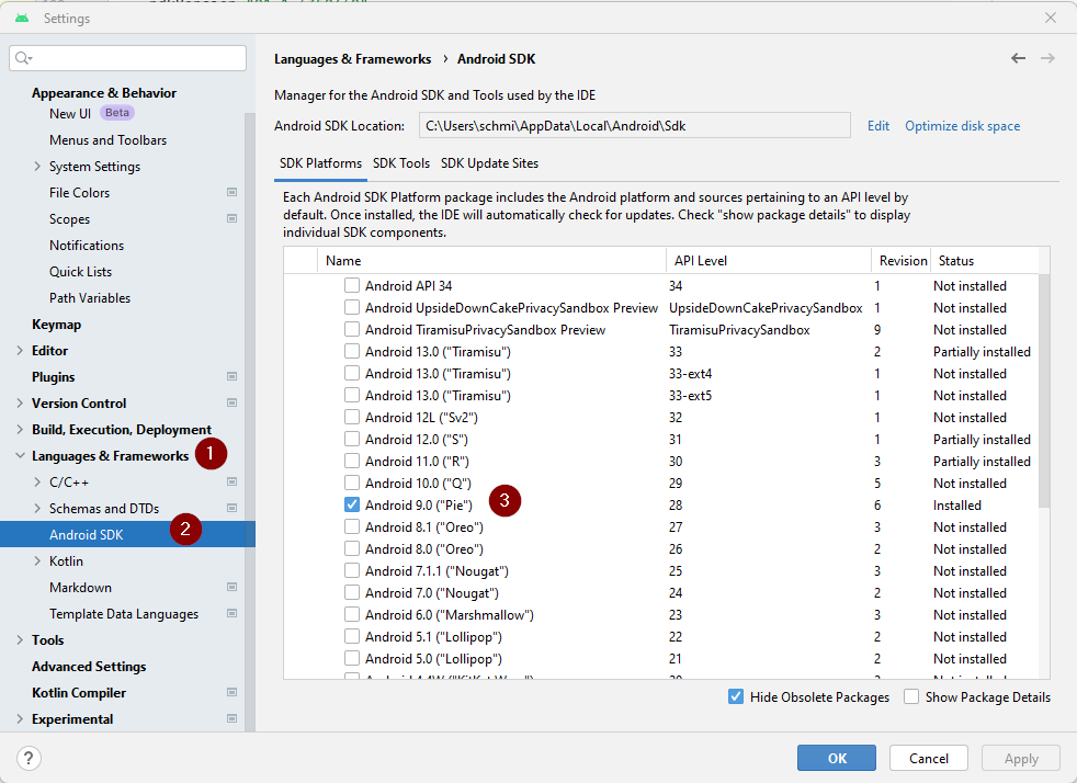 SDK settings