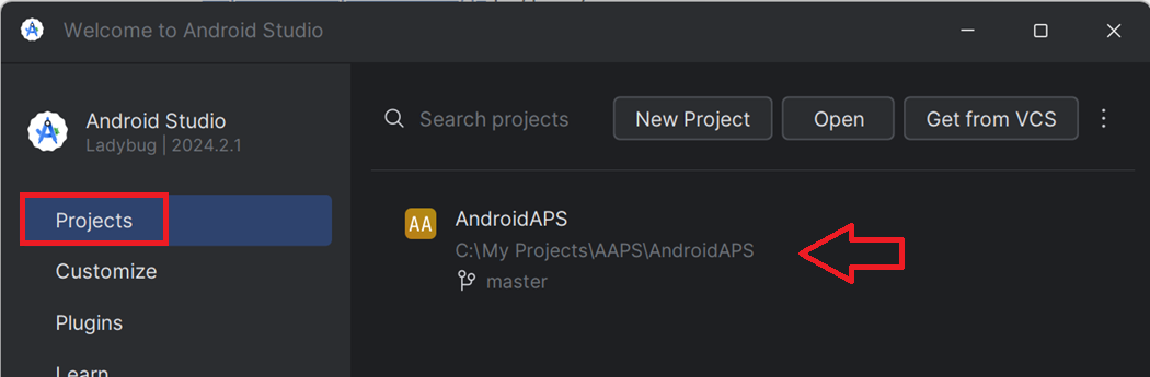 Android Studio - Select Project