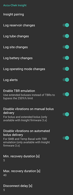 Screenshot of Insight Settings
