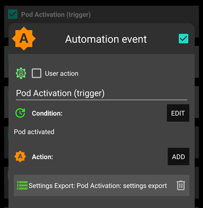 Export on Pod activation