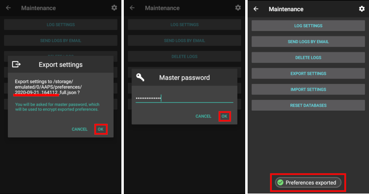 AndroidAPS export settings 2