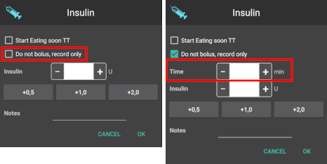 Backdate insulin via insulin button