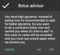 Bolus advisor message