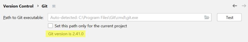 Git version displayed