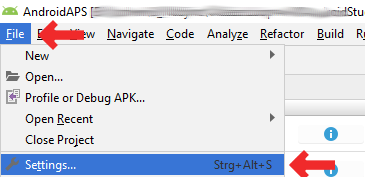 Android Studio - abrir la configuración