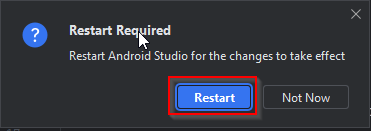 Confirm restart of Android Studio