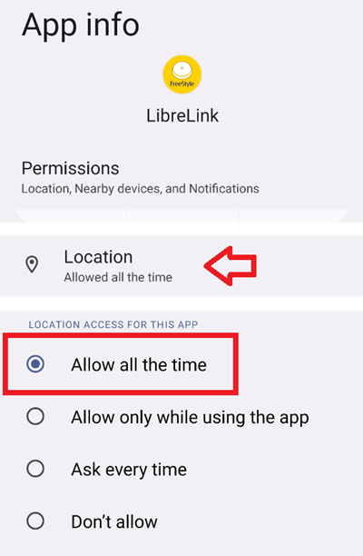LibreLink permisos de memoria y ubicación