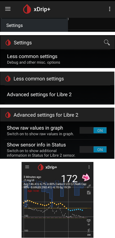 xDrip+ advanced settings Libre 2 & raw values