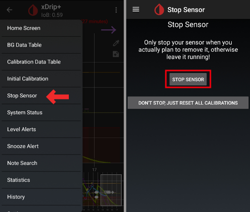 xDrip+ Detener sensor Dexcom 1