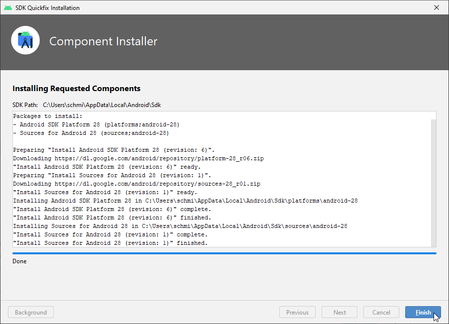 Terminer l'installation du SDK