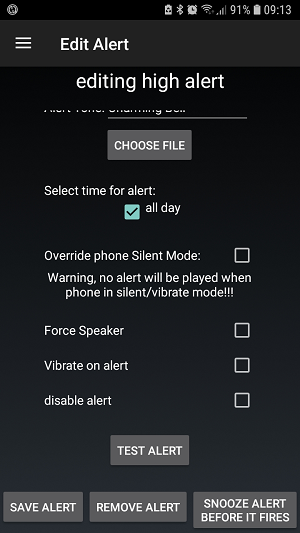 Réglages d'alerte xDrip+
