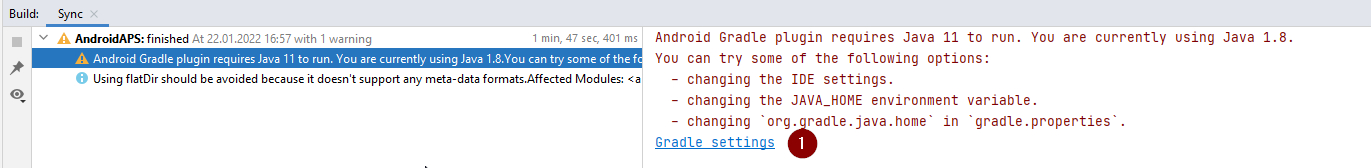 Das Android Gradle Plugin benötigt Java 11
