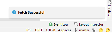 Android Studio Menu - Git - Fetch successful