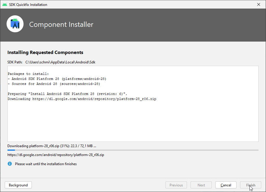 Wait during SDK installation