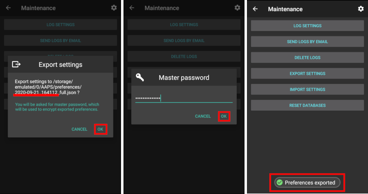 AAPS export settings 2