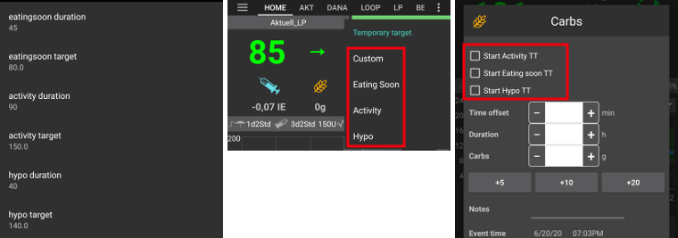 Preferences > Default temp targets