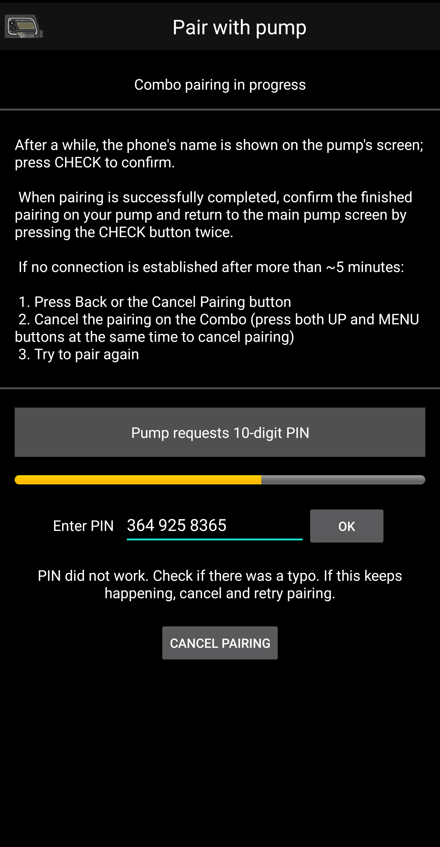 Screenshot of Combo Pairing UI 3