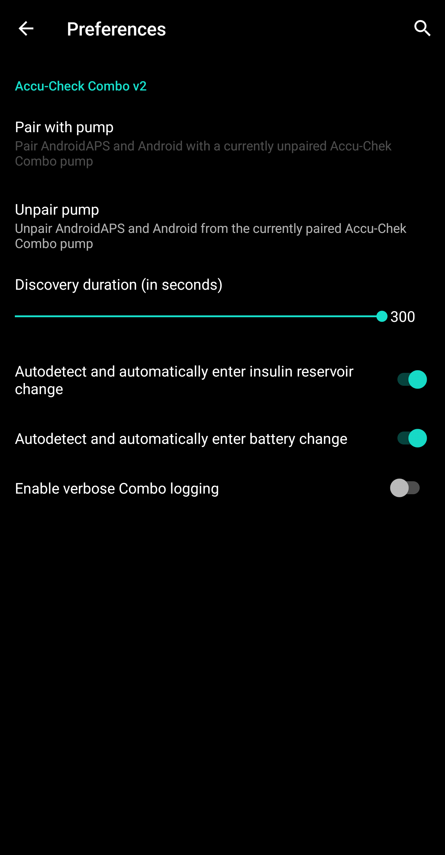 Screenshot of Accu-Chek Combo preferences