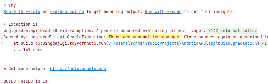 Gradle Uncommited Changes