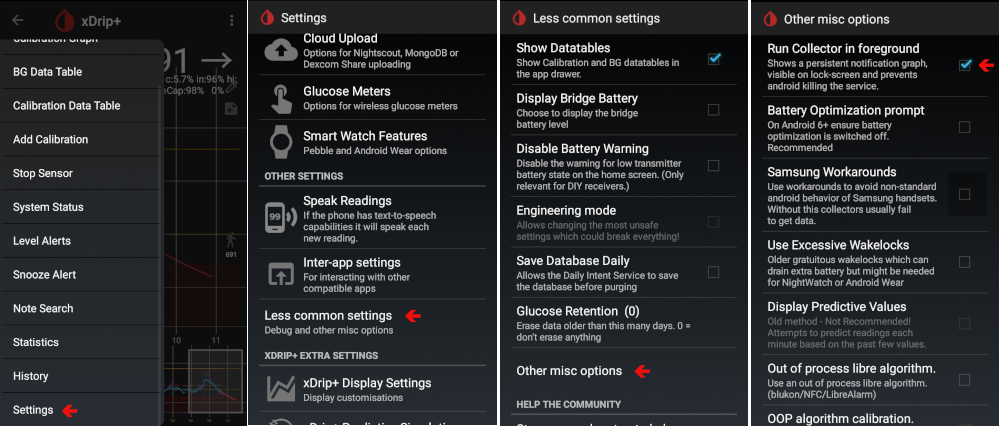 xdrip+ settings - collector in foreground