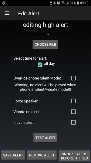 xDrip+ alert settings