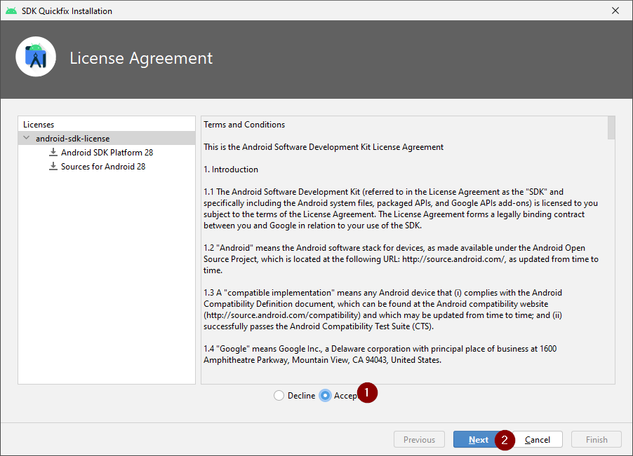Accept SDK licence