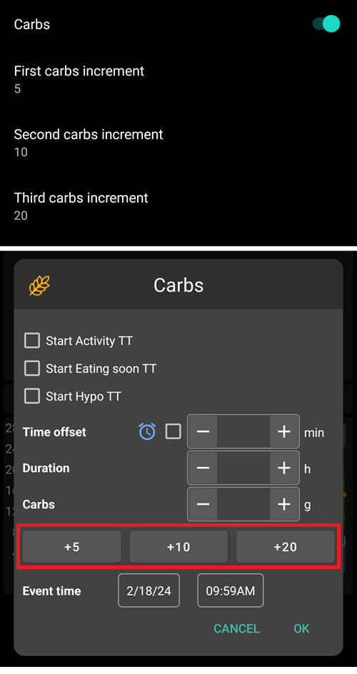 Preferences > Buttons > Carbs