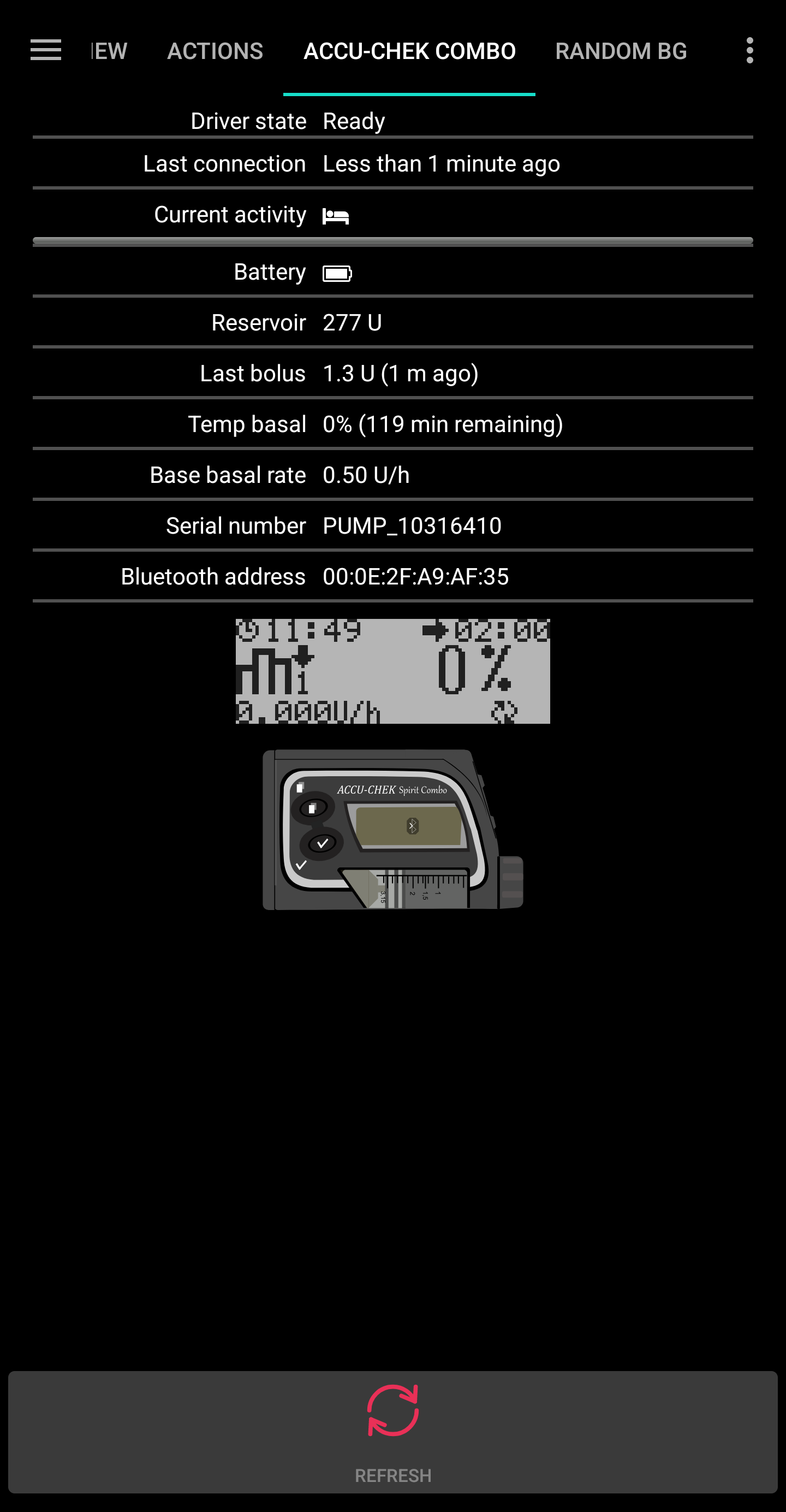Screenshot of Accu-Chek Combo tab with pairing