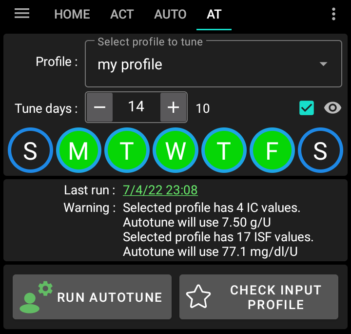 Autotune default screen
