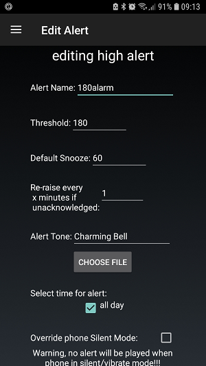 xDrip+ alarm instellingen