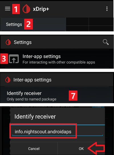 xDrip + Basic Inter-app Instellingen Ontvanger identificeren