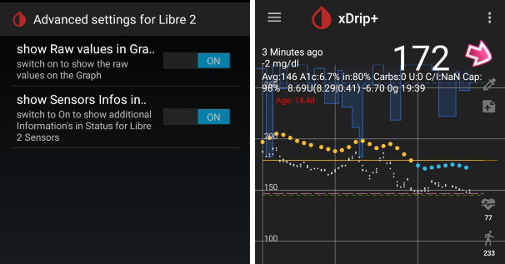 xDrip+ advanced settings Libre 2 & raw values