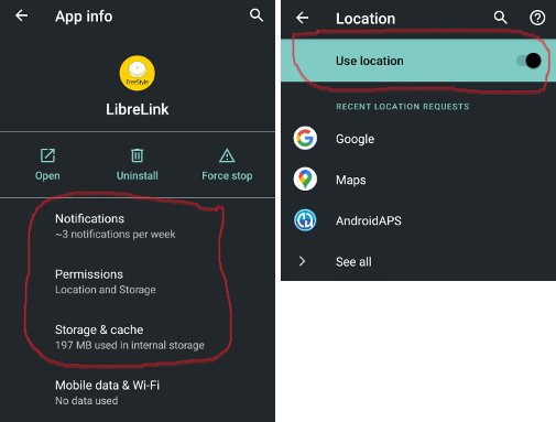LibreLink izinleri hafıza & konum