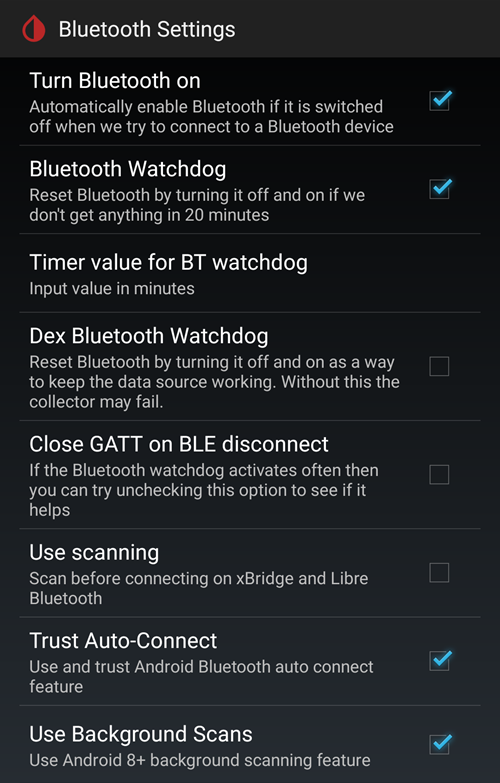 xDrip+ BT settings