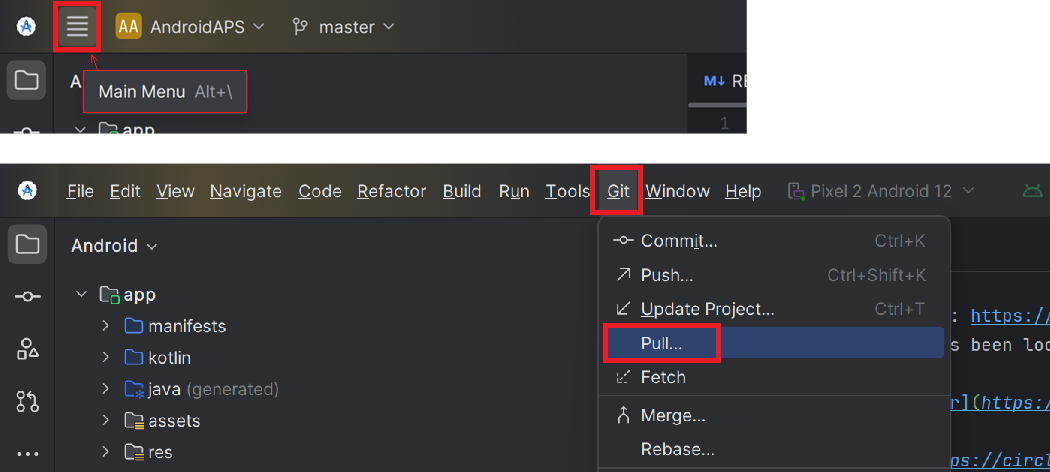 Android Studio 菜单 - Git - Pull
