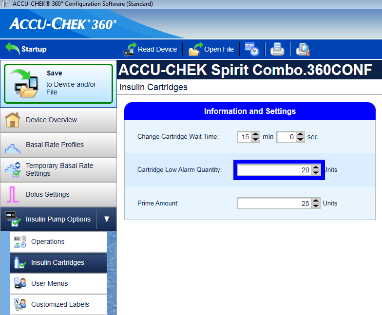 Screenshot of bolus settings