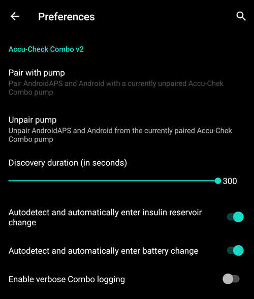 Screenshot of Accu-Chek Combo preferences
