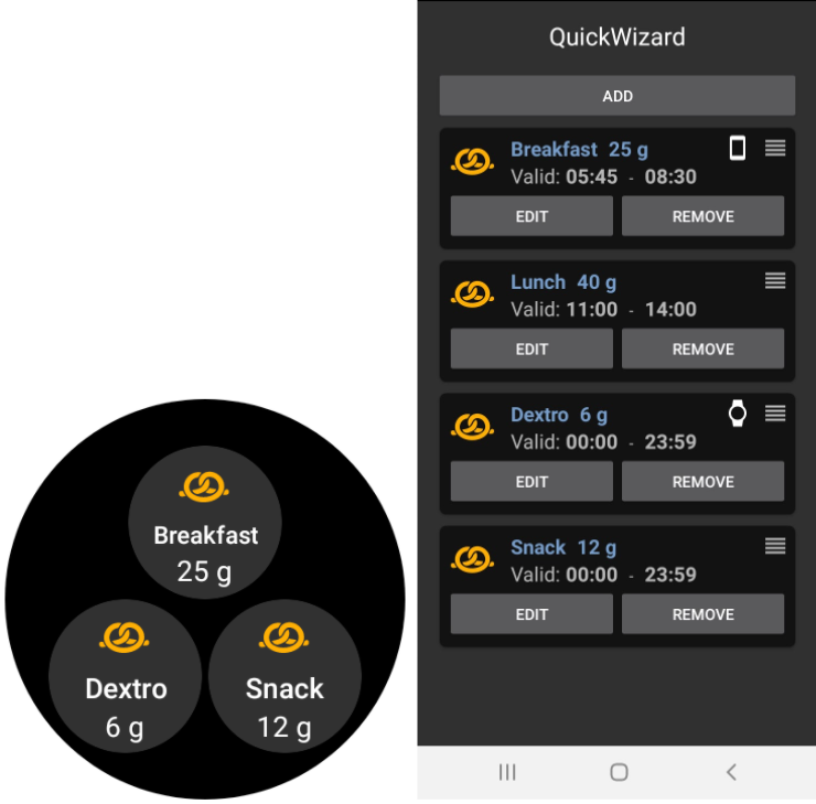 Wear actions tile and phone configuration