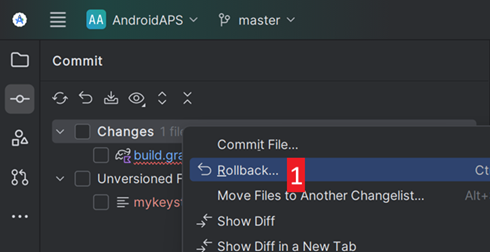 Commit Tab: Rollback changes