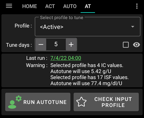 Autotune default screen