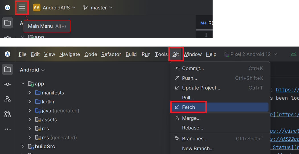 Android Studio 選單 - Git - Fetch
