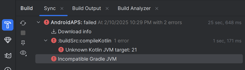 不相容的 Gradle JVM