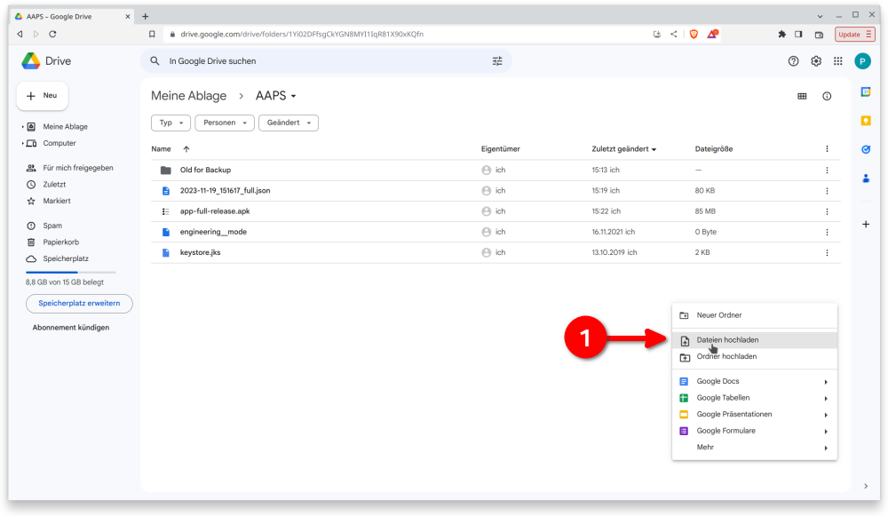 使用 Google 雲端硬碟應用上傳 apk 檔案